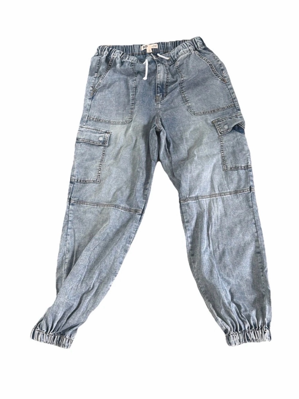 SO Clothing Women’s High Rise Cargo Jogger Jeans Denim Blue Size M